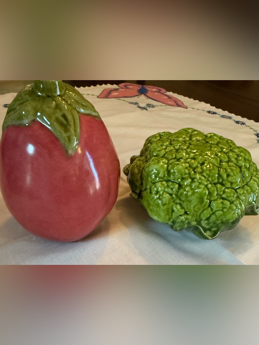 Vintage Ceramic Eggplant & Broccoli Set - Green and Purple from France